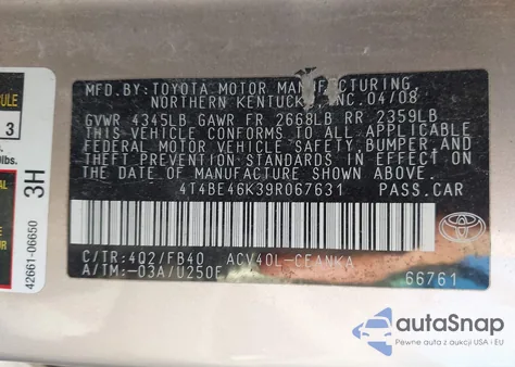 2009 Toyota Camry Le from USA, damaged, VIN 4T4BE46K39R067631